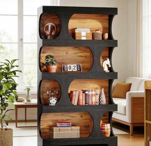 Tall black bookcase 4 tier - 4,