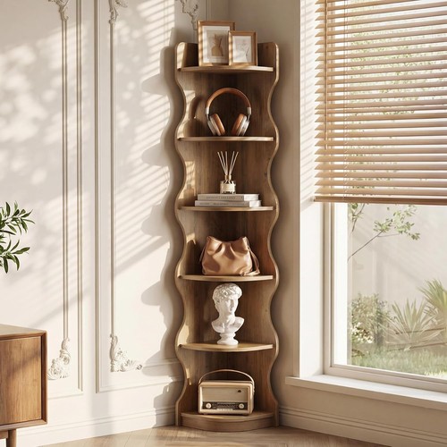 Rustic wood corner shelf - 71",